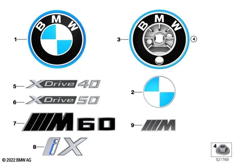 Emblema para BMW I20 (OEM 51145A3F9B1). Original BMW