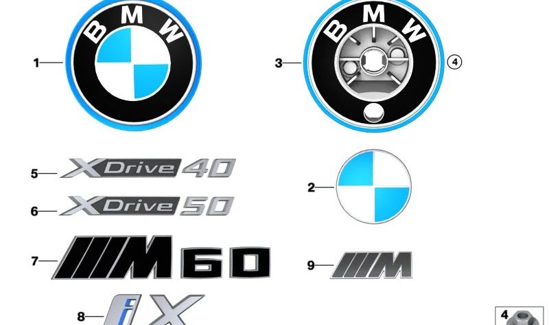 Emblema "BMW" per BMW I20. BMW OEM originale 51145A060A8. BMW I20 compatibile.