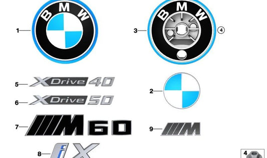 Emblema "BMW" per BMW I20. BMW OEM originale 51145A060A8. BMW I20 compatibile.