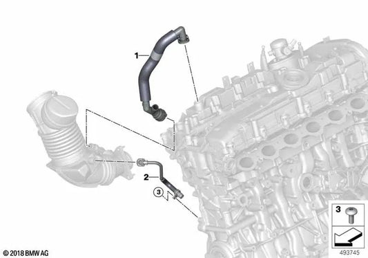 Beheiztes Entlüftungsrohr für BMW 2er G42, 5er G30, G31, 6er G32, 7er G11N, G12N, 8er G14, G15, G16, X5 G05, G18, X6 G06, X7 G07 (OEM 11157936327). Original BMW