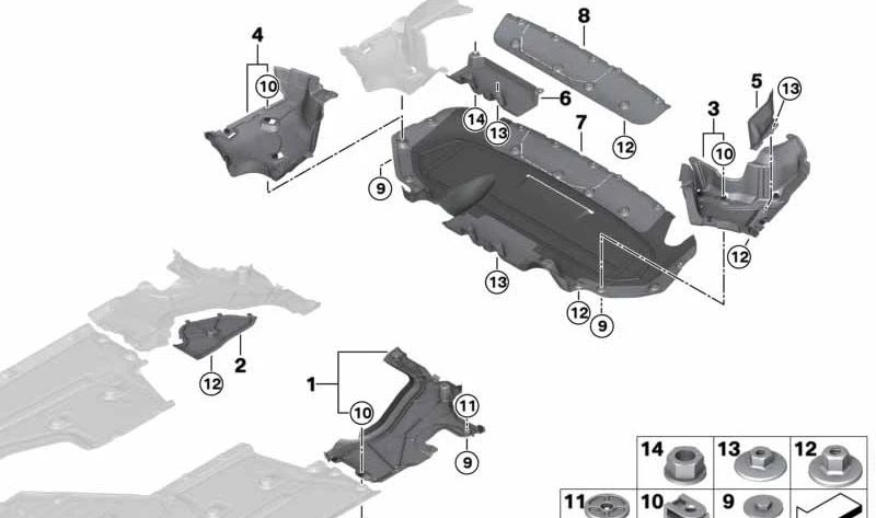 Cubierta inferior del tanque izquierda para BMW G32, G32N (OEM 51757374705). Original BMW