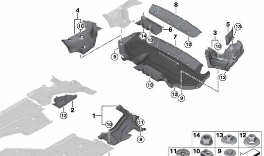 Cubierta inferior del tanque izquierda para BMW G32, G32N (OEM 51757374705). Original BMW