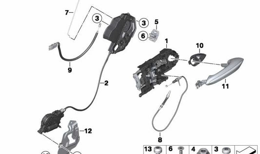 Varilla de activación izquierda para BMW F06, F06N (OEM 51227275405). Original BMW