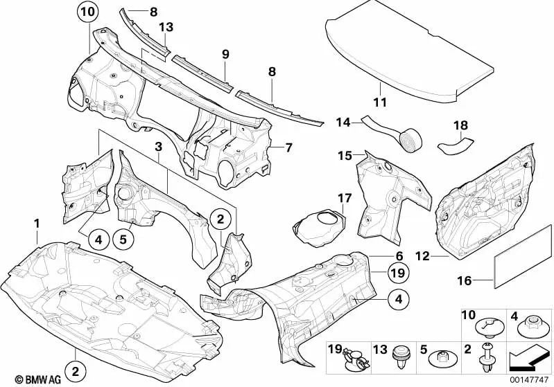 Aislamiento acústico del techo delantero para BMW Serie 3 E46 (OEM 51488193939). Original BMW