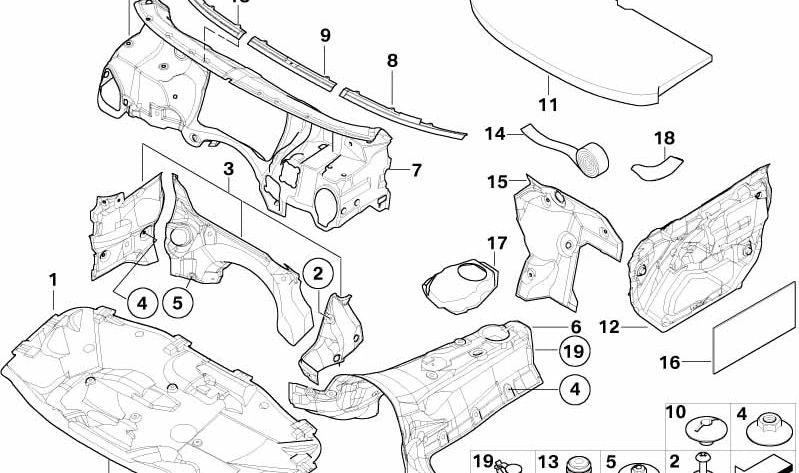 Aislante acústico para BMW Serie 3 E46 (OEM 51488229733). Original BMW