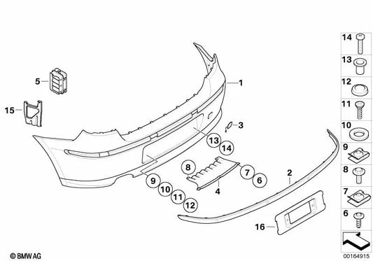 Revestimiento del parachoques trasero imprimado para BMW E81, E87N (OEM 51127186087). Original BMW.