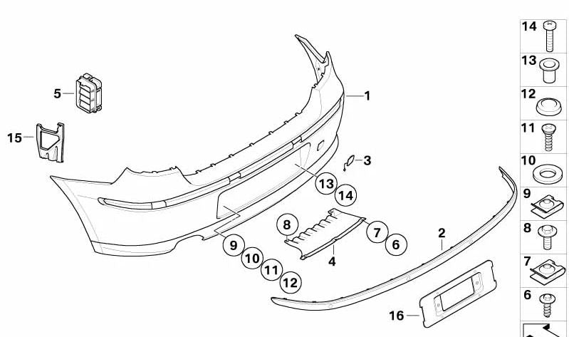 Moldura parachoques trasero imprimada OEM 51127186089 para BMW E81, E87. Original BMW.