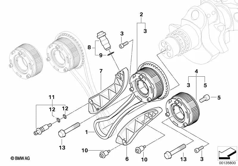 Vanos-Engranaje de Admisión para BMW Serie 5 E60, E61N, Serie 6 E63, E64 (OEM 11367835343). Original BMW