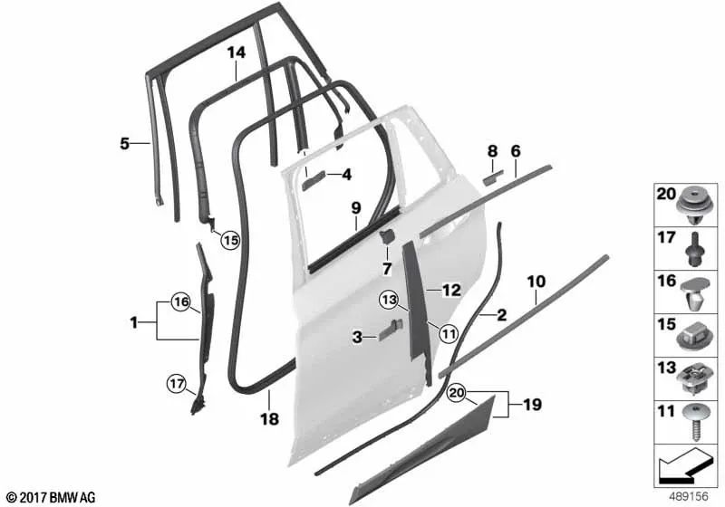 Fensterführung für rechte hintere Türabdeckung für BMW F39 (OEM 51357420836). Original BMW