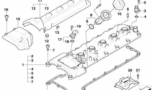 Cylinder head cover for BMW E60, E61N, E63, E64 (OEM 11127891022). Original BMW