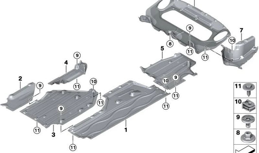 OEM do protetor inferior central 51755A07BA4 para BMW G70. BMW original.