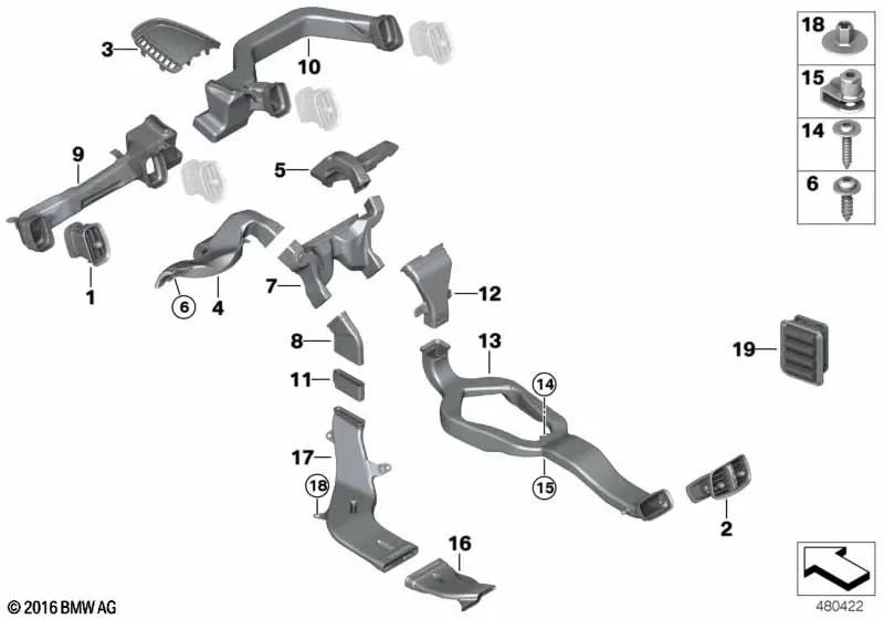 Ventilación trasera con absorbente para BMW X1 F48, F49 (OEM 64229315932). Original BMW