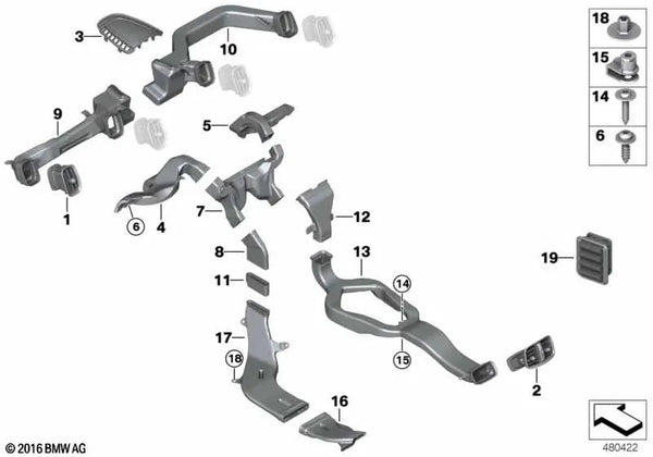 Ventilación trasera con absorbente para BMW X1 F48, F49 (OEM 64229315932). Original BMW