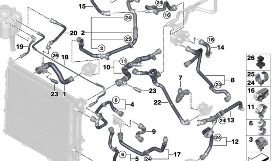 Manguera de refrigerante para BMW G60, G61, G68 (OEM 17127926444). Original BMW