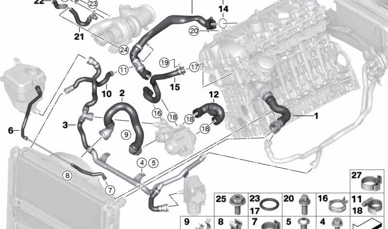 Return Rohrheizungsdarsteller OEM 17127599459 für BMW E90, E91, E92, E93. Original BMW.