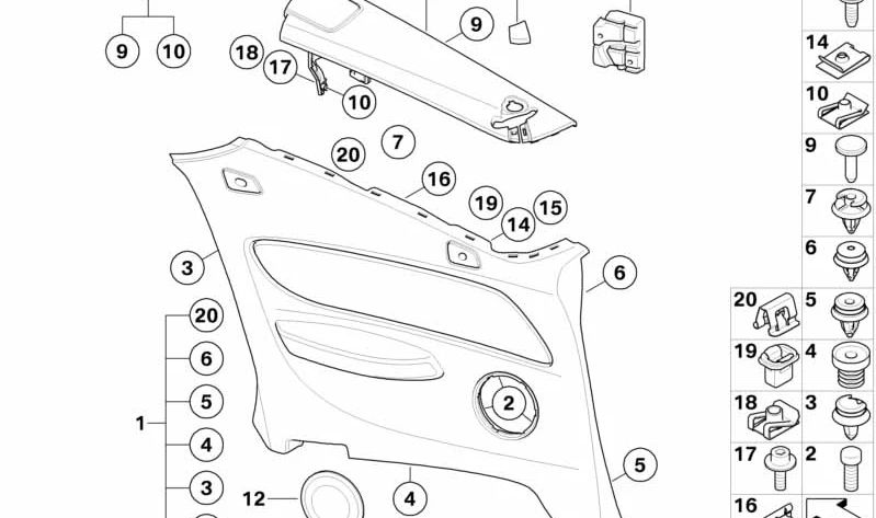 Seitenverkleidung hinten links für BMW 1er E88 (OEM 51439128773). Original BMW