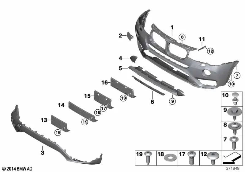 Front primed bumper housing for BMW X4 F26 (OEM 51117389908). Original BMW