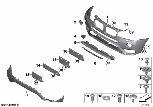 Carcasa parachoques imprimada delantera para BMW X4 F26 (OEM 51117389908). Original BMW