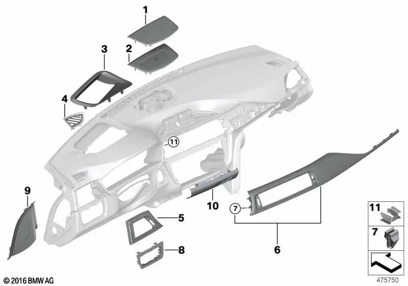 Center console lower panel for BMW F32, F33, F36 (OEM 51456820215). Genuine BMW