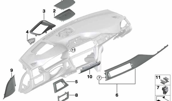 Moldura salpicadero en carbono para BMW F32, F33, F36. Original BMW.