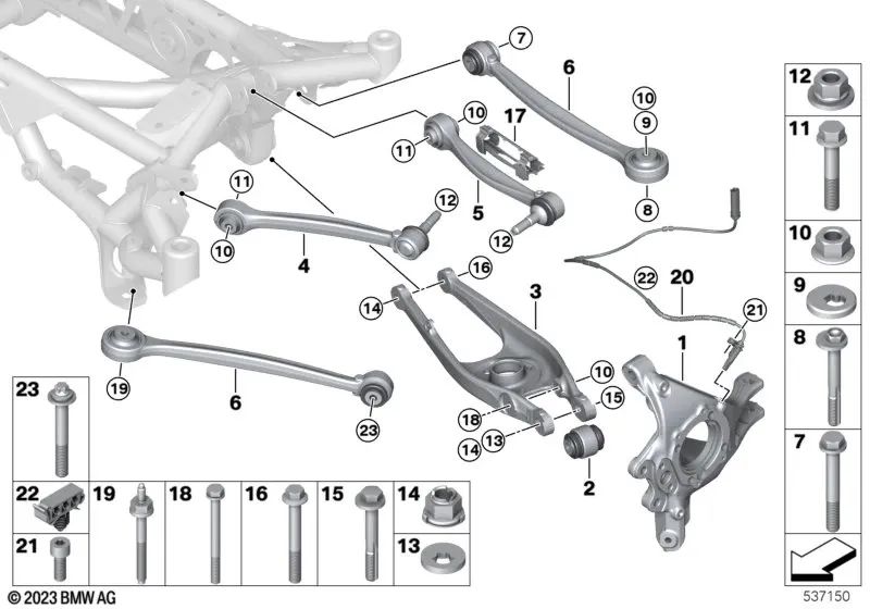 Querlenker mit unterer Gummibuchse für BMW F87, G87, F80, G80, G81, F82, G82, G83 (OEM 33322284534). Original BMW