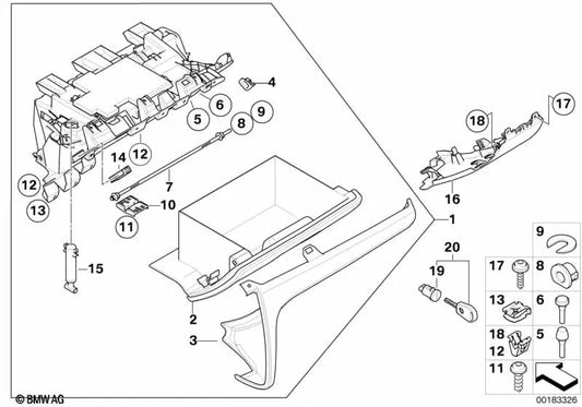 Glove Box Outer Trim for BMW 1 Series E81, E82, E87N, E88 (OEM 51166982812). Original BMW