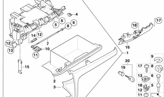 Glove Box Trim for BMW 1 Series E81, E82, E87N, E88 (OEM 51169121784). Original BMW