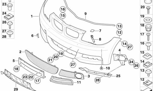 Front bumper grille for BMW 1 Series E82, E88 (OEM 51118055756). Original BMW