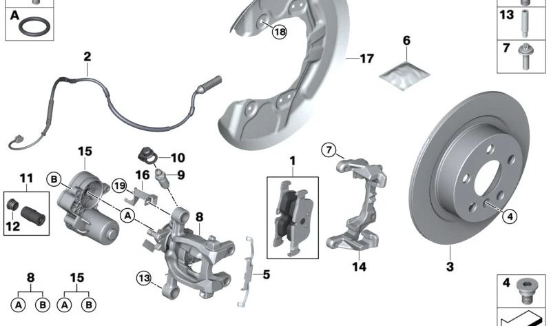 Sensor de pastilla de freno trasero para BMW i I01, I01N (OEM 34356857154). Original BMW.