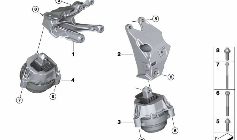 Soporte motor derecho para BMW Serie 5 G30, G31, G38N, Serie 6 G32, Serie 7 G12N (OEM 22119488384). Original BMW.