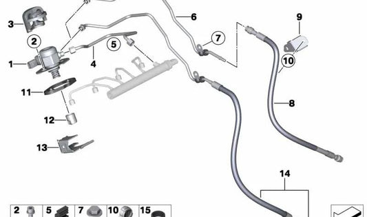 Pipe de carburant d'alimentation OEM 13537605016 pour BMW F22, F23, F30, F34, F32, F33, F36. BMW d'origine.