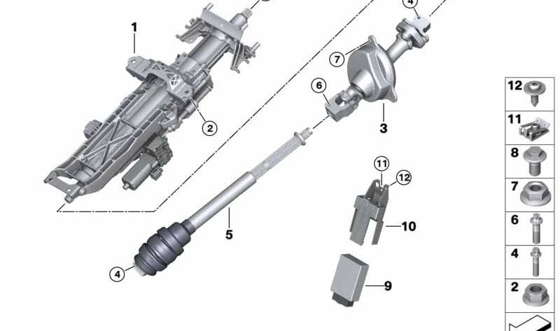 Eje de dirección inferior para BMW F90, F91, F92, F93 (OEM 32308074170). Original BMW.