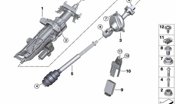 Mecanismo de ajuste eléctrico de columna de dirección OEM 32306894882 para BMW F90, F91, F92, F93. Original BMW.