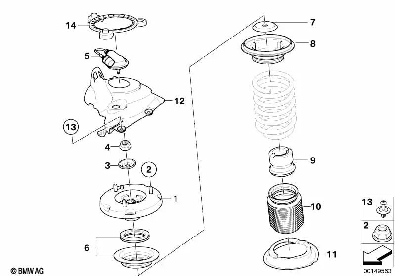 Amortiguador adicional delantero para BMW E60 Serie 5, E63, E64 Serie 6 (OEM 31332283182). Original BMW.