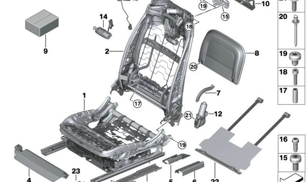 Embellecedor del riel del asiento delantero izquierdo para BMW G12, G12N (OEM 52107457297). Original BMW