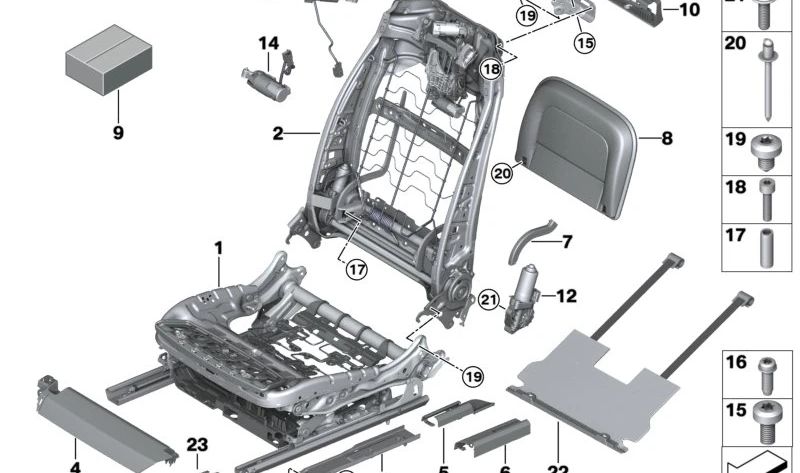 Sitzschienenabdeckung hinten rechts für BMW 5er G30, G31, 7er G11, G12 (OEM 52207408218). Original BMW