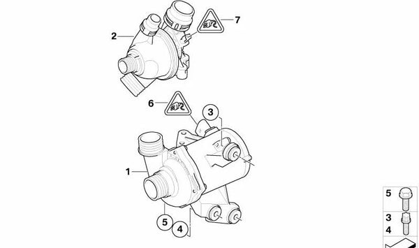 Bomba de refrigerante eléctrica para BMW E81, E82, E87N, E88, E90, E90N, E91, E91N, E92, E92N, E93, E93N (OEM 11517586929). Original BMW.