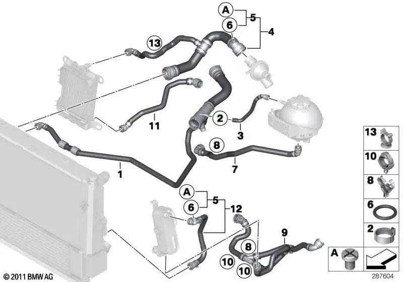 Manguera de refrigerante para BMW F22, F23, F30, F31, F34, F32, F33, F36 (OEM 17127619255). Original BMW