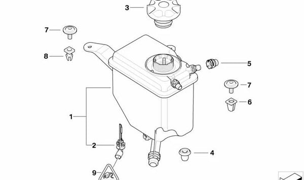 Depósito de expansión de refrigerante OEM 17137555234 para BMW E60, E61, E63, E64. Original BMW.