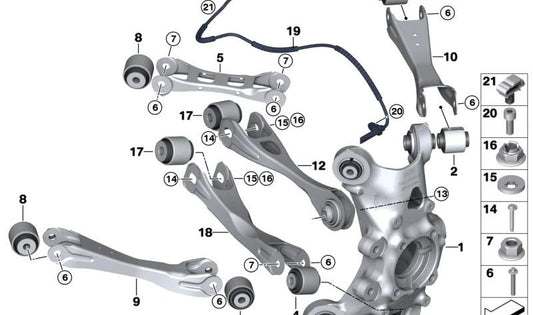 Barra de dirección con casquillo de goma izquierda para BMW I01, I01N (OEM 33326852269). Original BMW