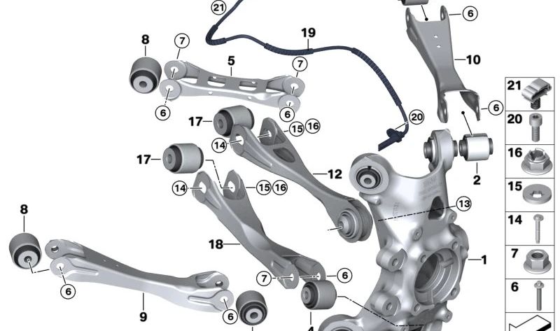 Brazo de dirección con soporte de goma derecho para BMW i I01, I01N (OEM 33326852270). Original BMW