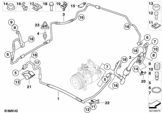 Tubería Compresor-Condensador para BMW Serie 1 E81, E82, E87N (OEM 64509223320). Original BMW.