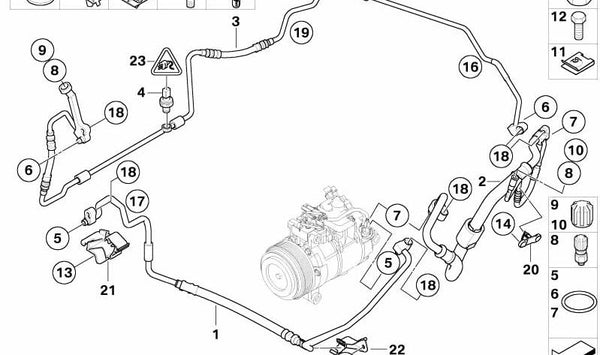 Tubo de Aspiración Evaporador-Compresor para BMW Serie 3 E90N, E91N, E92N, E93N, X1 E84 (OEM 64509232585). Original BMW