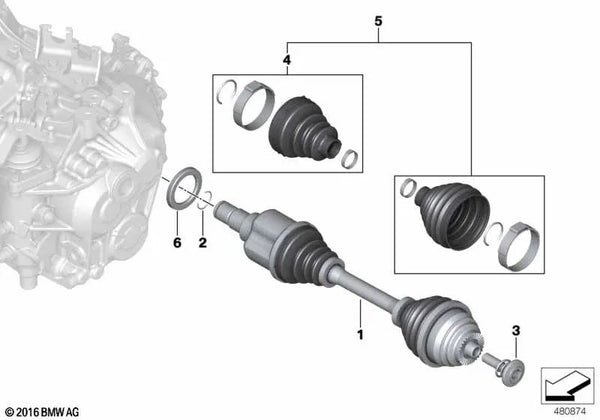 Abtriebswelle izquierda para BMW F45, F46, F46N, F48, F48N, F39 (OEM 31605A2E051). Original BMW.