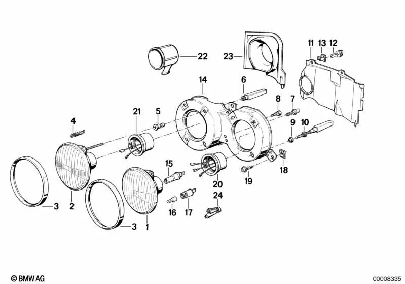 Niedriger Scheinwerfereinsatz mit linkem Reflektor für BMW 3er E30 (OEM 63121368861). Original BMW