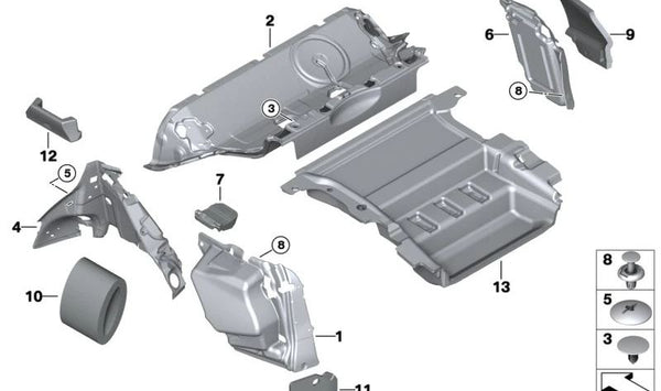 Aislante acústico para revestimiento trasero izquierdo OEM 51476995169 para BMW G02, F98. Original BMW