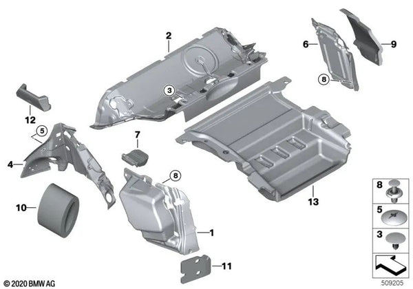 Aislamiento acústico del revestimiento trasero izquierdo para BMW X3 F97, G01, G08 (OEM 51487478433). Original BMW.