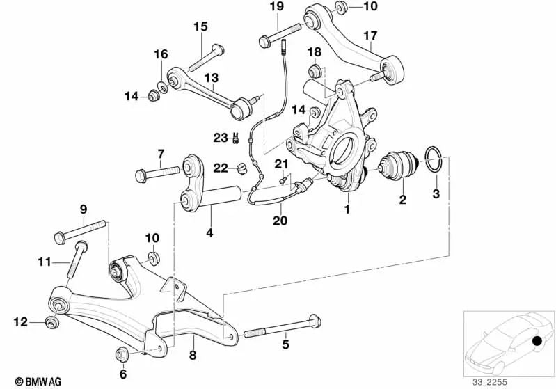 Schwinge izquierda para BMW E38 (OEM 33321090031). Original BMW.