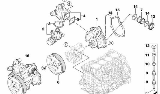 Bomba de agua para BMW E81, E82, E87, E88, E46, E90, E91, E92, E93, E60N, E84, E83, E85 (OEM 11517515778). Original BMW