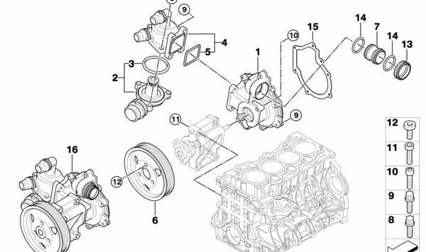 Bomba de agua para BMW E81, E82, E87, E88, E46, E90, E91, E92, E93, E60N, E84, E83, E85 (OEM 11517515778). Original BMW